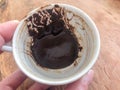 Heart shape on the coffee grounds in the Turkish coffee cup for fortune telling Royalty Free Stock Photo