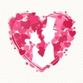 Heart shape composition with prince and princess silhouettes, design element.