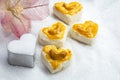 Heart shape cookies with cashew nut or Singapore Cookie on the p Royalty Free Stock Photo