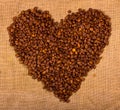 Heart shape created with coffee beans Royalty Free Stock Photo