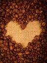 Heart shape created with coffee beans Royalty Free Stock Photo