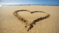 The heart shape drawn in soft sand on a sunny beach. AI generated image Royalty Free Stock Photo