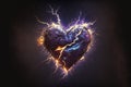 Heart shape by electrical lightning. Creative heart symbol. Love concept. generative AI. Royalty Free Stock Photo
