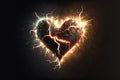 Heart shape by electrical lightning. Creative heart symbol. Love concept. generative AI. Royalty Free Stock Photo