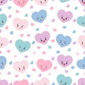 Heart shape emoji seamless pattern isolated on white background.