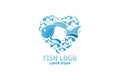Heart shape fish logo design. Template for seafood restaurant, shop and sushi bar. Flat vector illustration EPS 10