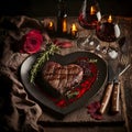 Heart shape form raw fresh beef meat, Marbled raw fresh Ribeye steak Royalty Free Stock Photo