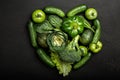 Heart shape form by various green vegetables Royalty Free Stock Photo