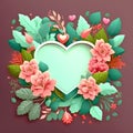 Heart shape frame with flowers and leafs on dark background Royalty Free Stock Photo