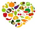 Heart shape with fruits and vegetables. Vector Royalty Free Stock Photo