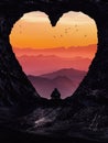 Heart shape gate and sunset mountains