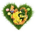 Heart Shape Grass with Easter Eggs on white Background Royalty Free Stock Photo