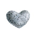 Heart shape gray stone watercolor image. Hand drawn single rock heart form image symbol of love. Isolated on white background. Royalty Free Stock Photo