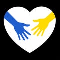 Heart shape with hands. Ukraine flag. Ukrainian flag colors. Blue and yellow illustration. Support Ukraine. Vector