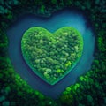 Heart shape island in the forest from aerial view showing love and devotion Royalty Free Stock Photo