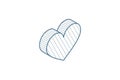 heart shape isometric icon. 3d line art technical drawing. Editable stroke vector