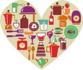 Heart shape with kitchen ware Royalty Free Stock Photo