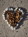 Heart shape laid with lime stones on the ground filled with autumn leaves Royalty Free Stock Photo