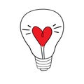 Heart shape in a light bulb line icon, outline vector sign, linear style pictogram isolated on white. Royalty Free Stock Photo