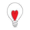 Heart shape in a light bulb line icon, outline vector sign, linear style pictogram isolated on white. Royalty Free Stock Photo