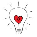 Heart shape in a light bulb line icon, outline vector sign, linear style pictogram isolated on white. Royalty Free Stock Photo