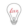 Heart shape in a light bulb line icon, outline vector sign, linear style pictogram isolated on white. Royalty Free Stock Photo