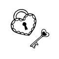 Heart shape lock and key hand drawing Royalty Free Stock Photo