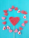 Heart shape lollipop and heart shape jelly candies Royalty Free Stock Photo