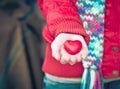 Heart shape love symbol in woman hands Valentines Day romantic greeting