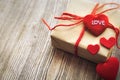 Heart shape with LOVE word, Gift box and flower, copy space for texting Royalty Free Stock Photo