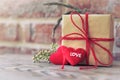 Heart shape with LOVE word, Gift box and flower, copy space for texting Royalty Free Stock Photo