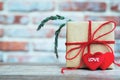 Heart shape with LOVE word, Gift box and flower, copy space for texting Royalty Free Stock Photo