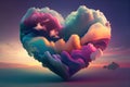 Heart shape made of colored clouds. Valentines Concept. Generative AI
