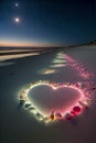 Heart shape made of colorful stones on the beach at sunset. Love concept.  Generative AI Royalty Free Stock Photo