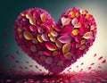 Heart shape made of flower petals. Valentines Day or Mothers Day card