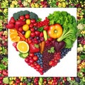 Heart shape made of fresh fruits and vegetables for healthy eating concept Royalty Free Stock Photo