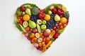 Heart shape made of fresh fruits and vegetables. Healthy food concept Royalty Free Stock Photo