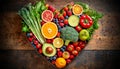 Heart Shape made of Fruits and Vegetables - Generative Ai Royalty Free Stock Photo