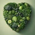 Heart shape made of green vegetables. Healthy eating concept. AI generated Royalty Free Stock Photo