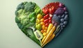 Heart shape made of Healthy of varies raw organic vegetables, fresh ingredients for cook and meals, high vitamin and minerals, Royalty Free Stock Photo