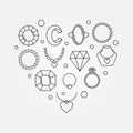 Heart shape made of jewelry icons. Vector jewellery illustration