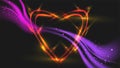 Heart shape made by lighting effect with purple wavy abstract on black background Royalty Free Stock Photo