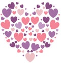 Heart shape made from pink and mauve hearts