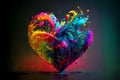 Heart shape made by paints splashes. Multicolored splash in shape of heart. Love concept. Generative AI