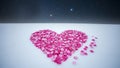 Heart shape made of pink coins on white surface Royalty Free Stock Photo