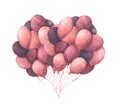 Heart shape made of Pink and purple balloons. Hand drawn pack of colorful balloons. Royalty Free Stock Photo