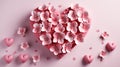 Heart shape made of pink and white flowers on pink background, valentines day concept. Generative AI Royalty Free Stock Photo