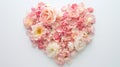 Heart shape made of pink and white rose flowers on white background. Royalty Free Stock Photo