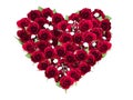 Heart shape made of red roses bouquet, flower background, happy valentine`s day, mother`s day, flat lay, top view Royalty Free Stock Photo