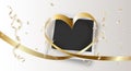 Heart shape made of satin ribbon on Valentine`s day photo.